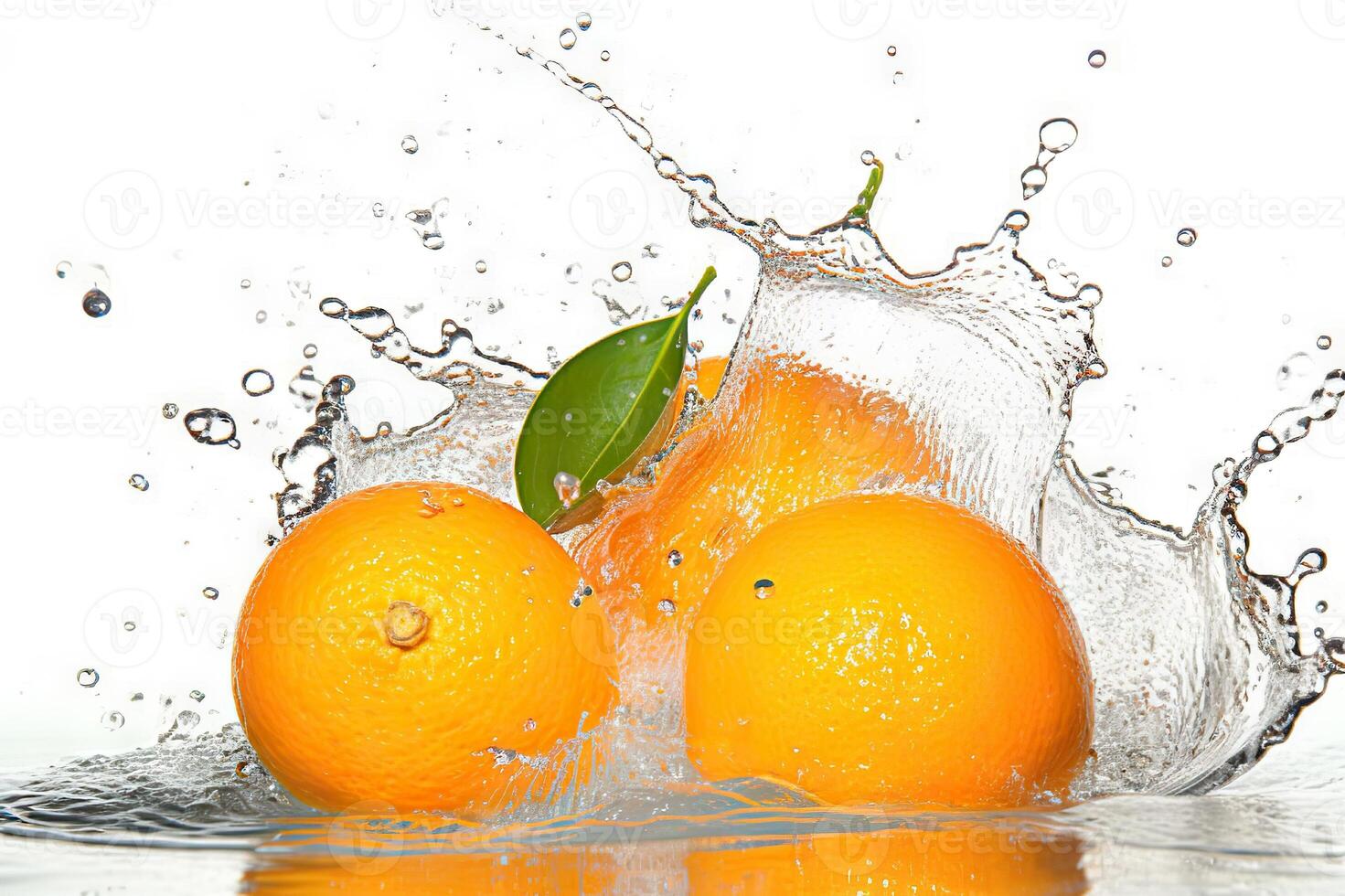 ai gerado refrescante laranja respingo suculento frutas com espirrando água em isolado branco fundo. criada com generativo ai foto