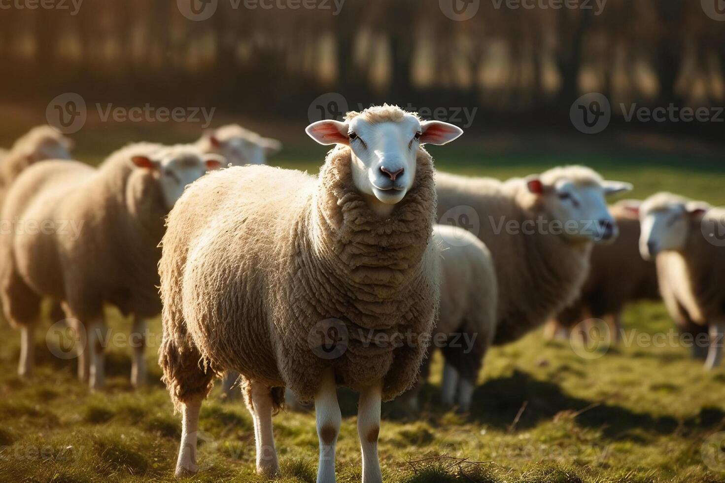 ai gerado sereno ovelha pastar em exuberante pasto Fazenda dentro a interior. criada com generativo ai foto
