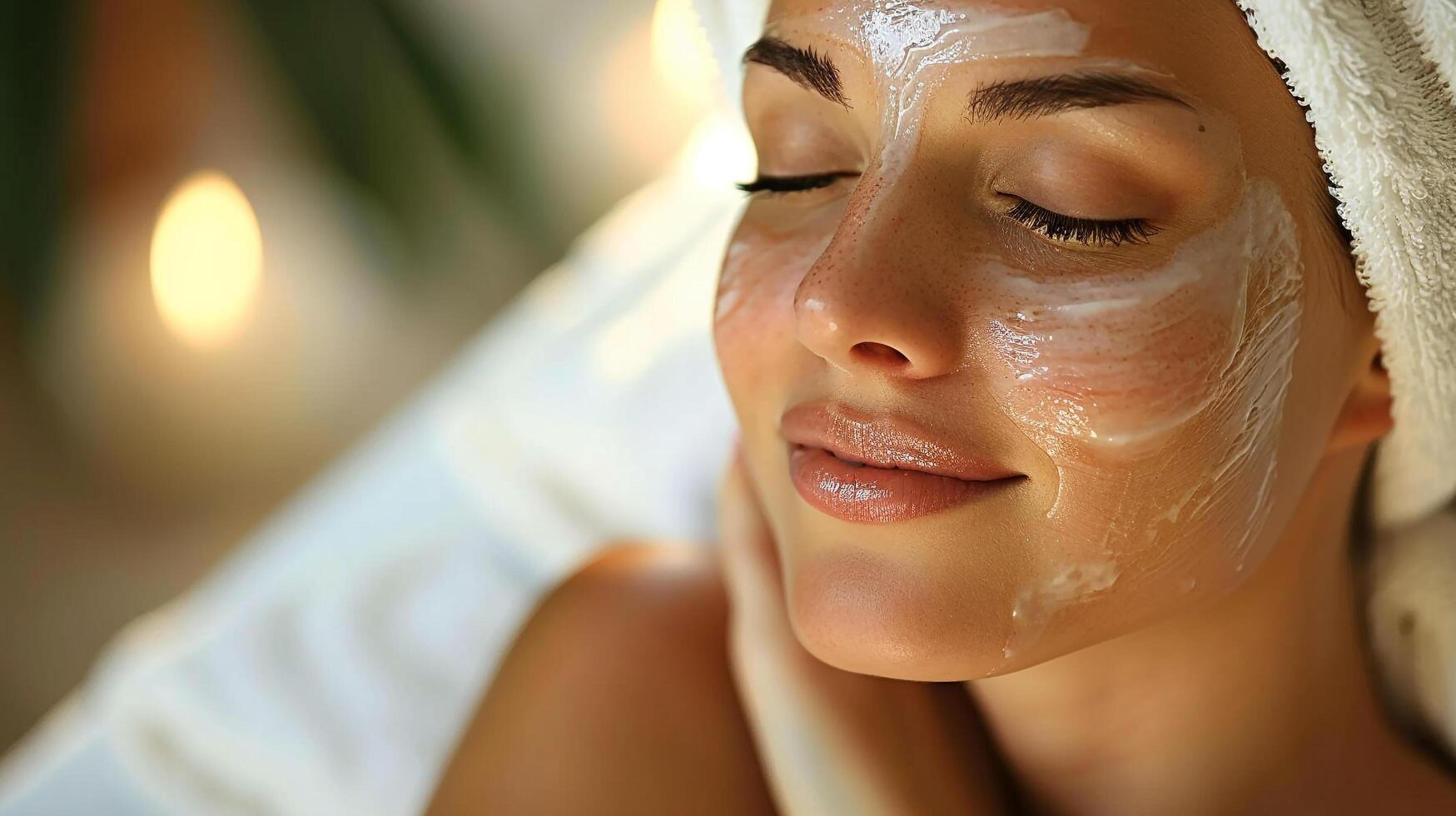 ai gerado uma mulher recebendo uma relaxante facial tratamento às uma spa foto