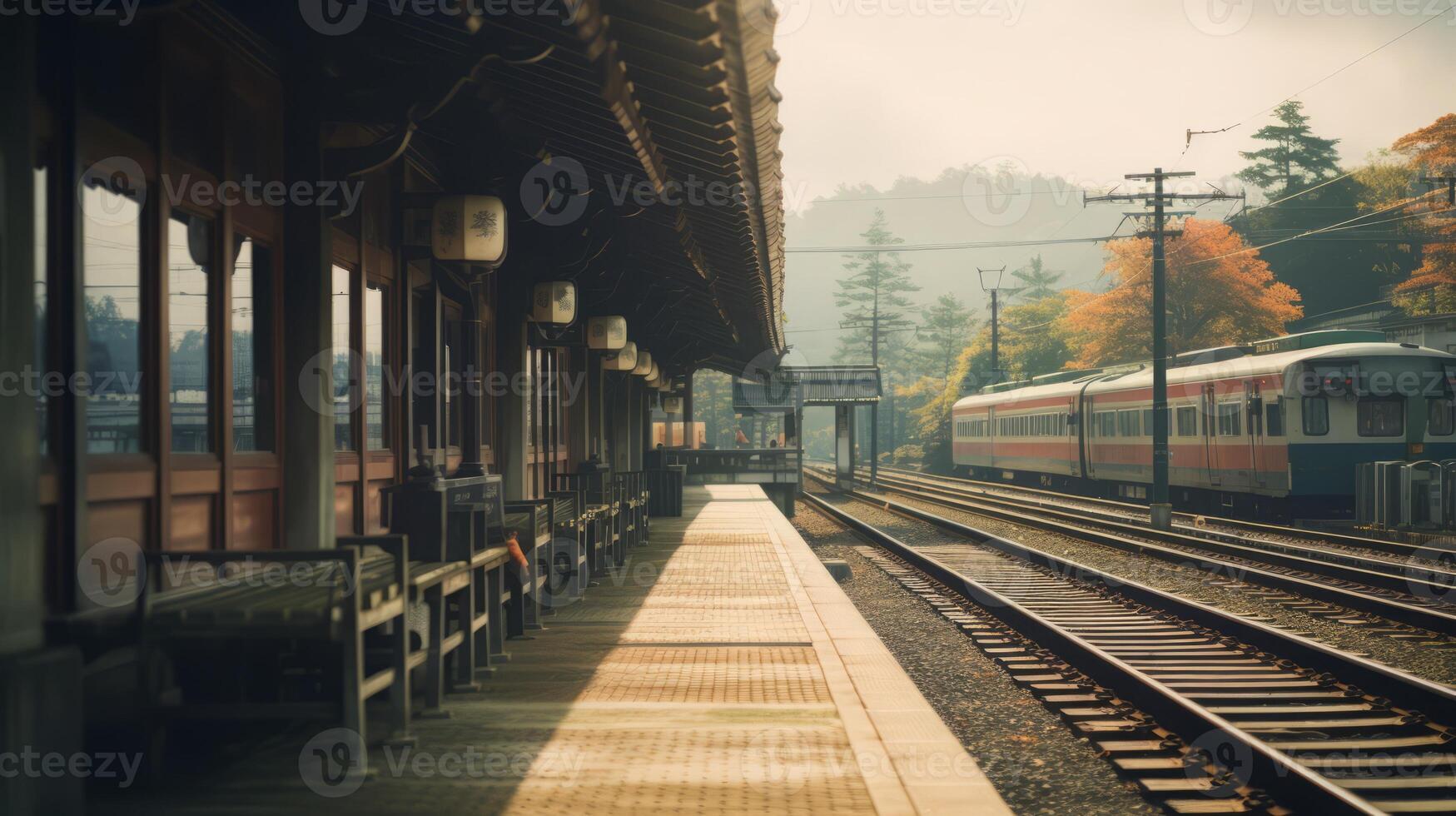 ai gerado japonês vintage trem estação foto