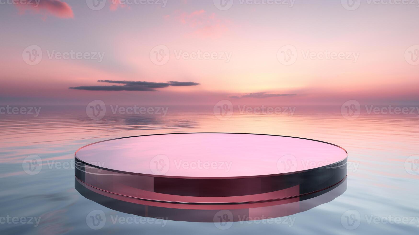 ai gerado 3d Renderização do uma Rosa pódio em a superfície do a água às pôr do sol foto