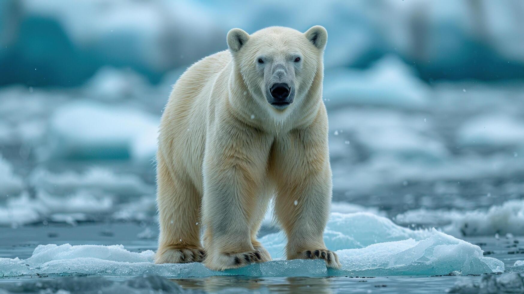 ai gerado polar Urso em pé em gelo coberto de praia foto