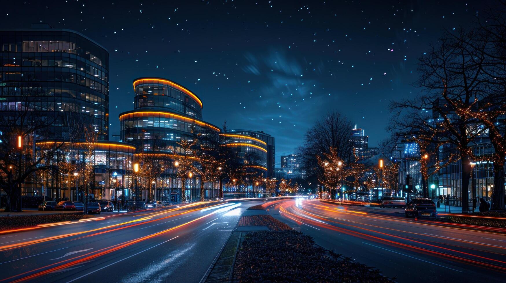 ai gerado vibrante cidade rua iluminado às noite foto