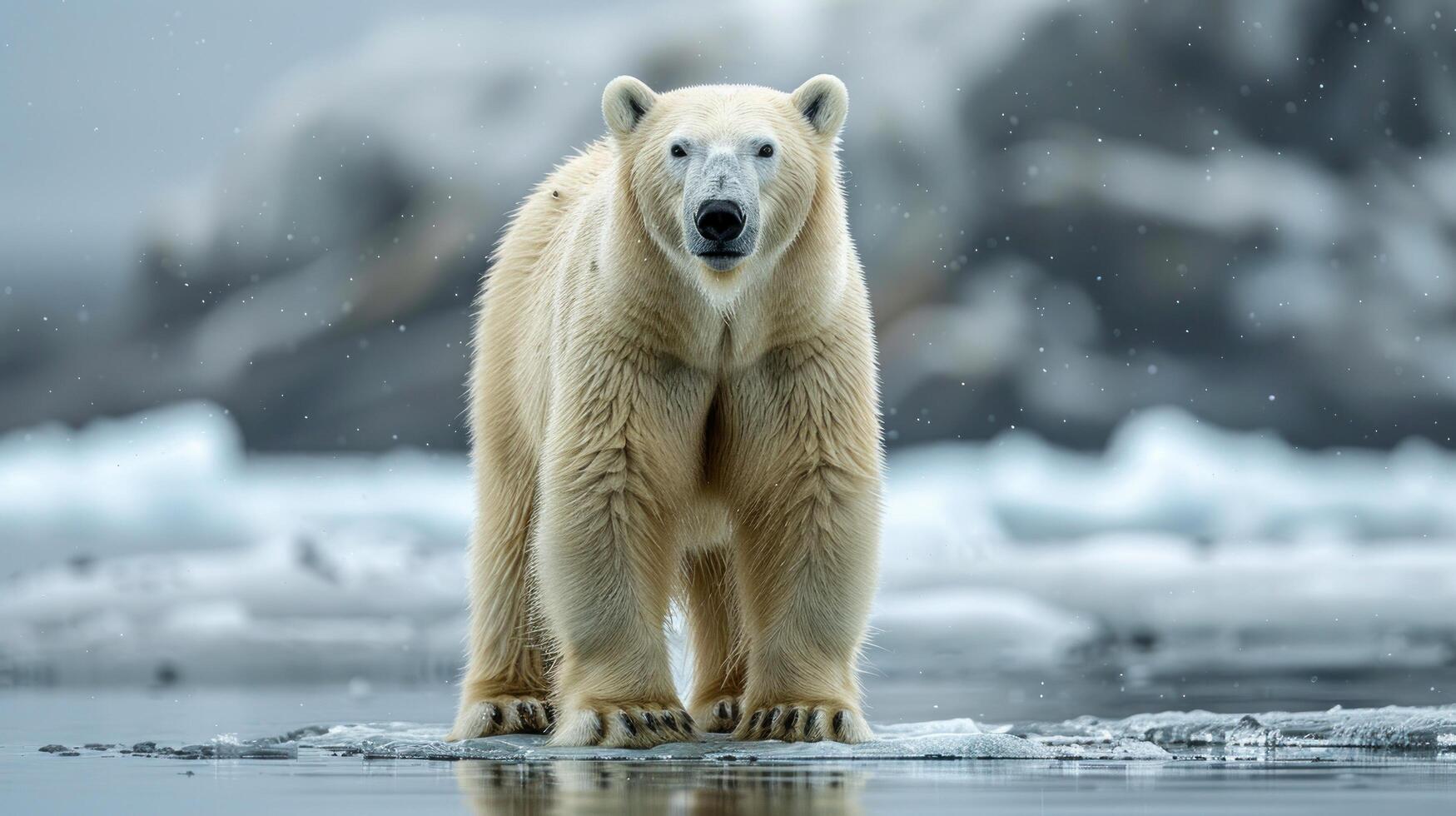 ai gerado polar Urso em pé em gelo coberto de praia foto