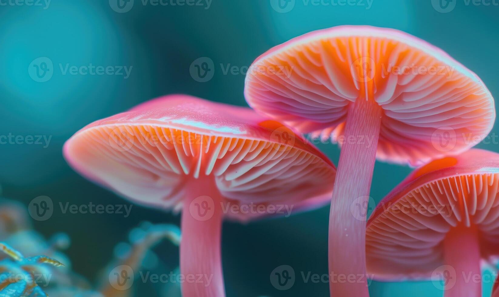 ai gerado cogumelo dentro a floresta, fechar-se, macro fotografia. mosca agárico em uma azul fundo foto