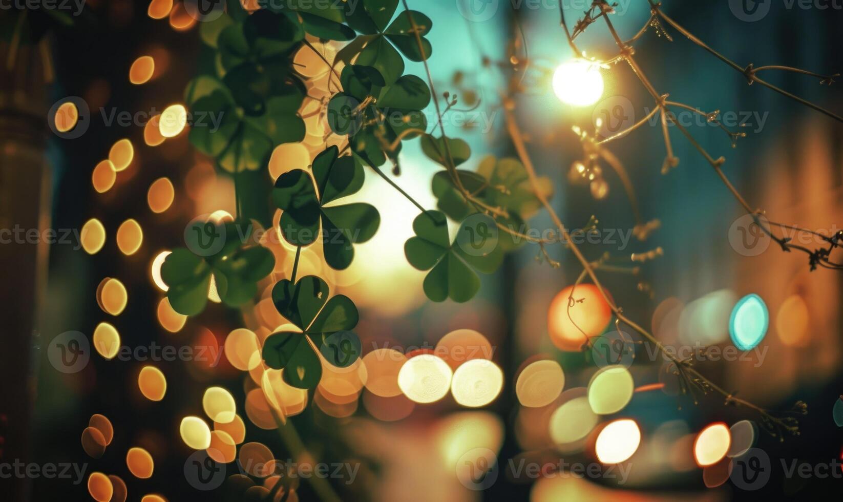 ai gerado st. patricks dia fundo com verde trevo folhas e bokeh foto