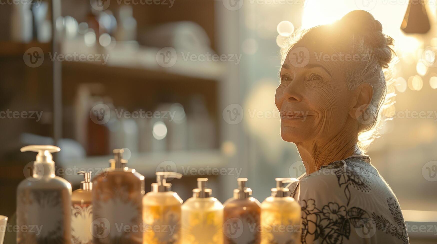 ai gerado tranquilo spa retiro. rejuvenescedor corpo Cuidado para adorável idosos mulher no meio vapor sala, sauna, e água tratamentos, promovendo relaxamento e pele rejuvenescimento foto