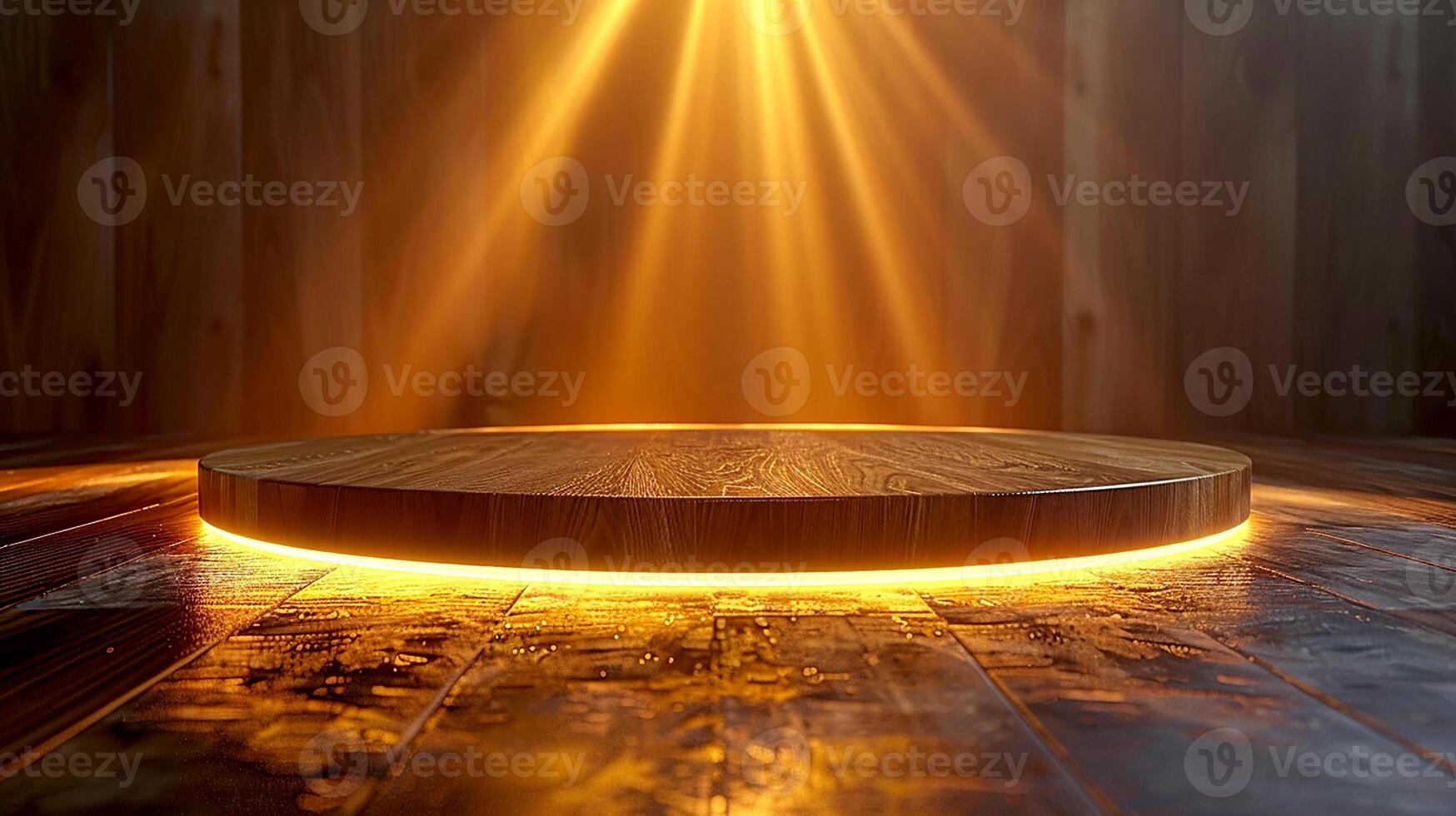 ai gerado uma de madeira mesa com luz brilhando em isto foto