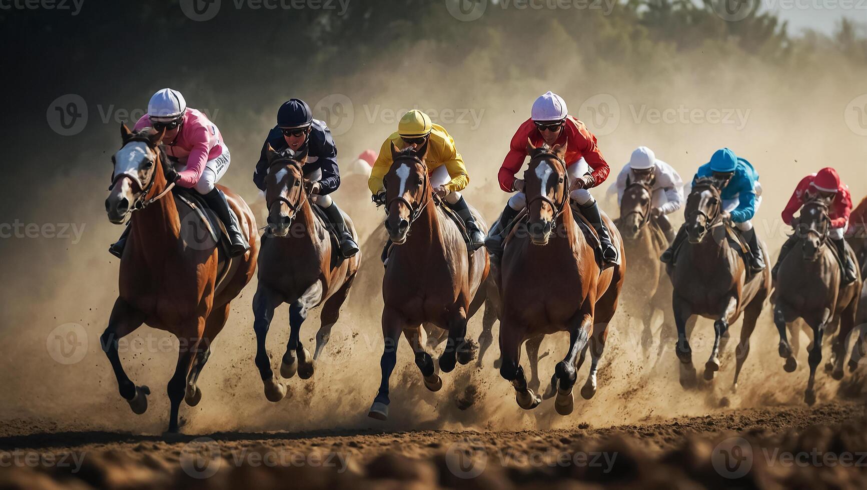 ai gerado cavalos com cavaleiros às a raças foto