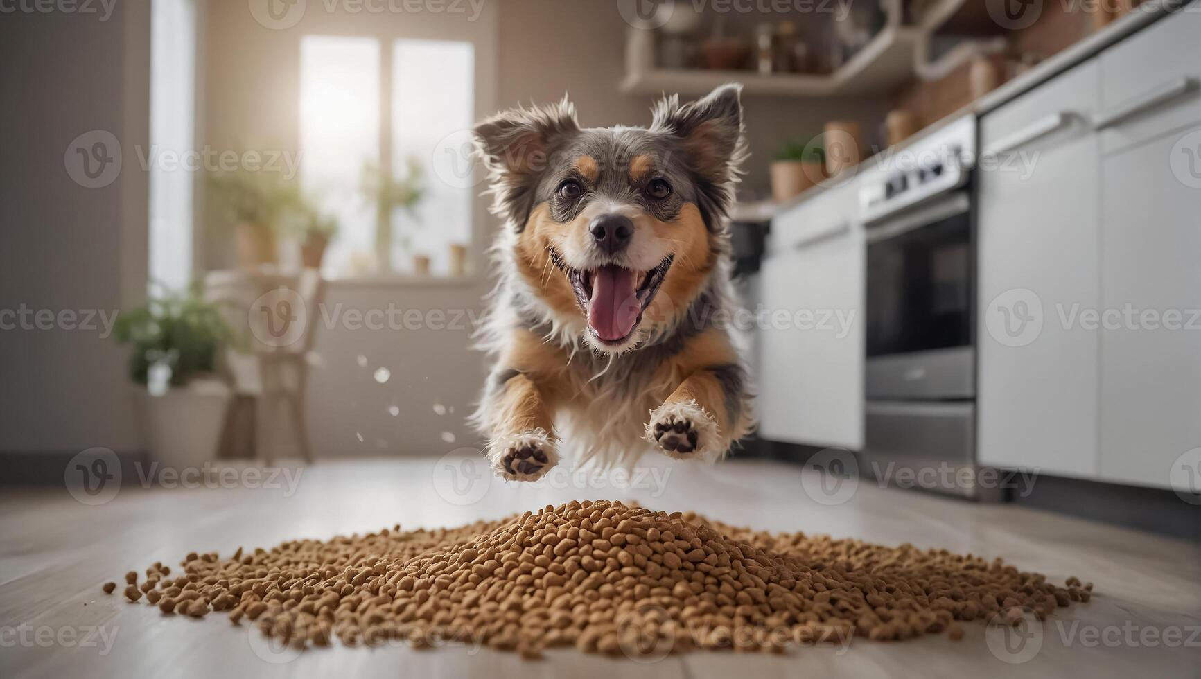 ai gerado fofa cachorro com seco Comida foto