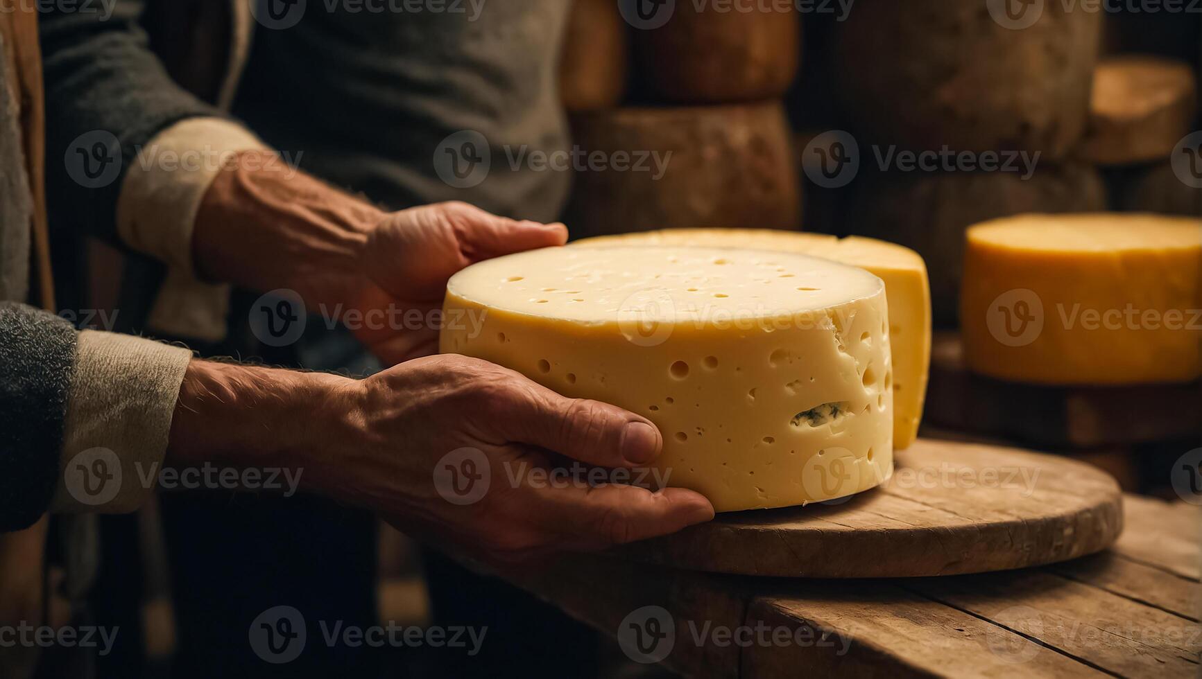 ai gerado do homem mãos com queijo foto