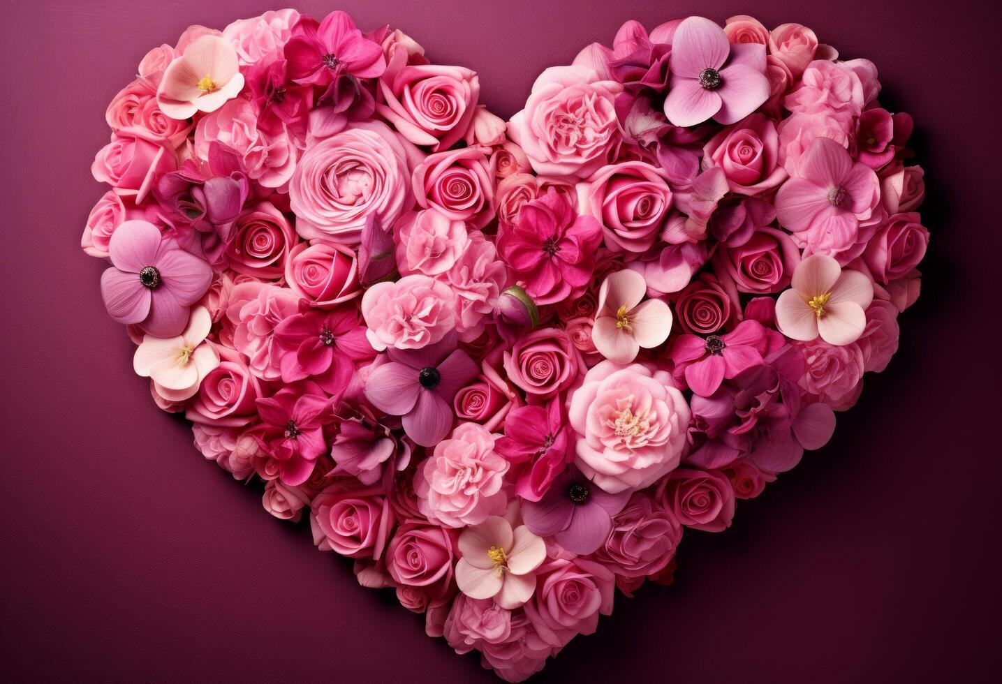 ai gerado uma Rosa flor coração arranjado dentro Rosa flor motivos foto