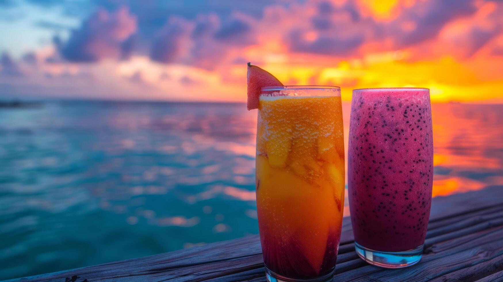 ai gerado bebidas em de madeira mesa foto