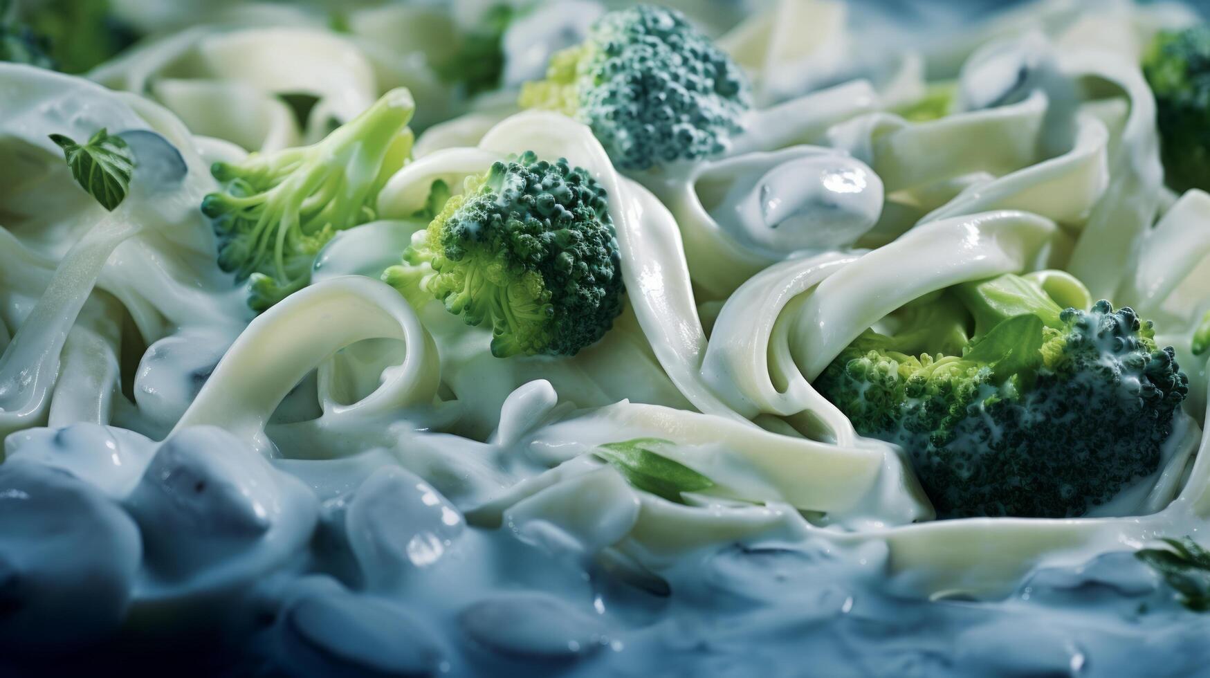 ai gerado fettuccine com cogumelos e brócolis foto