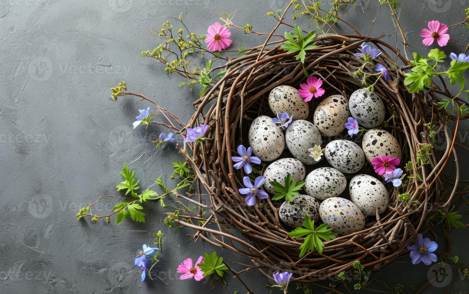 ai gerado tradicional ninho com floral motivo ovo decoração foto
