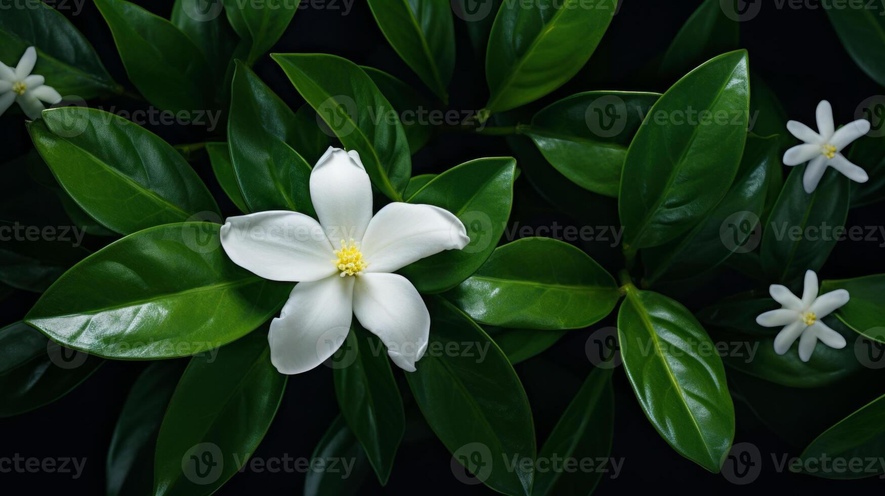 ai gerado branco tiare flor com pingos de chuva em pétalas foto