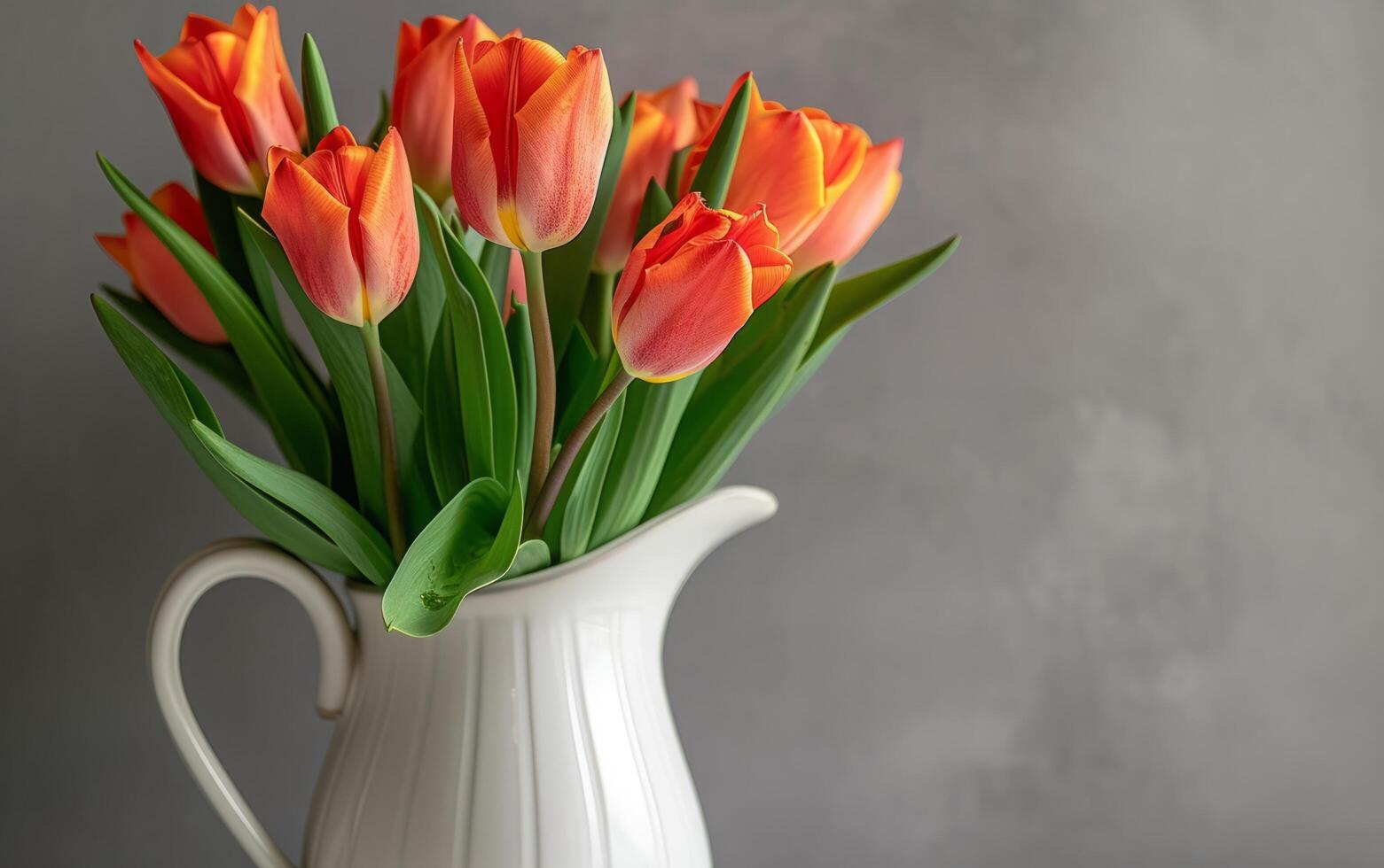 ai gerado brilhando tulipas posicionado dentro uma clássico branco jarro em uma radiante dia foto