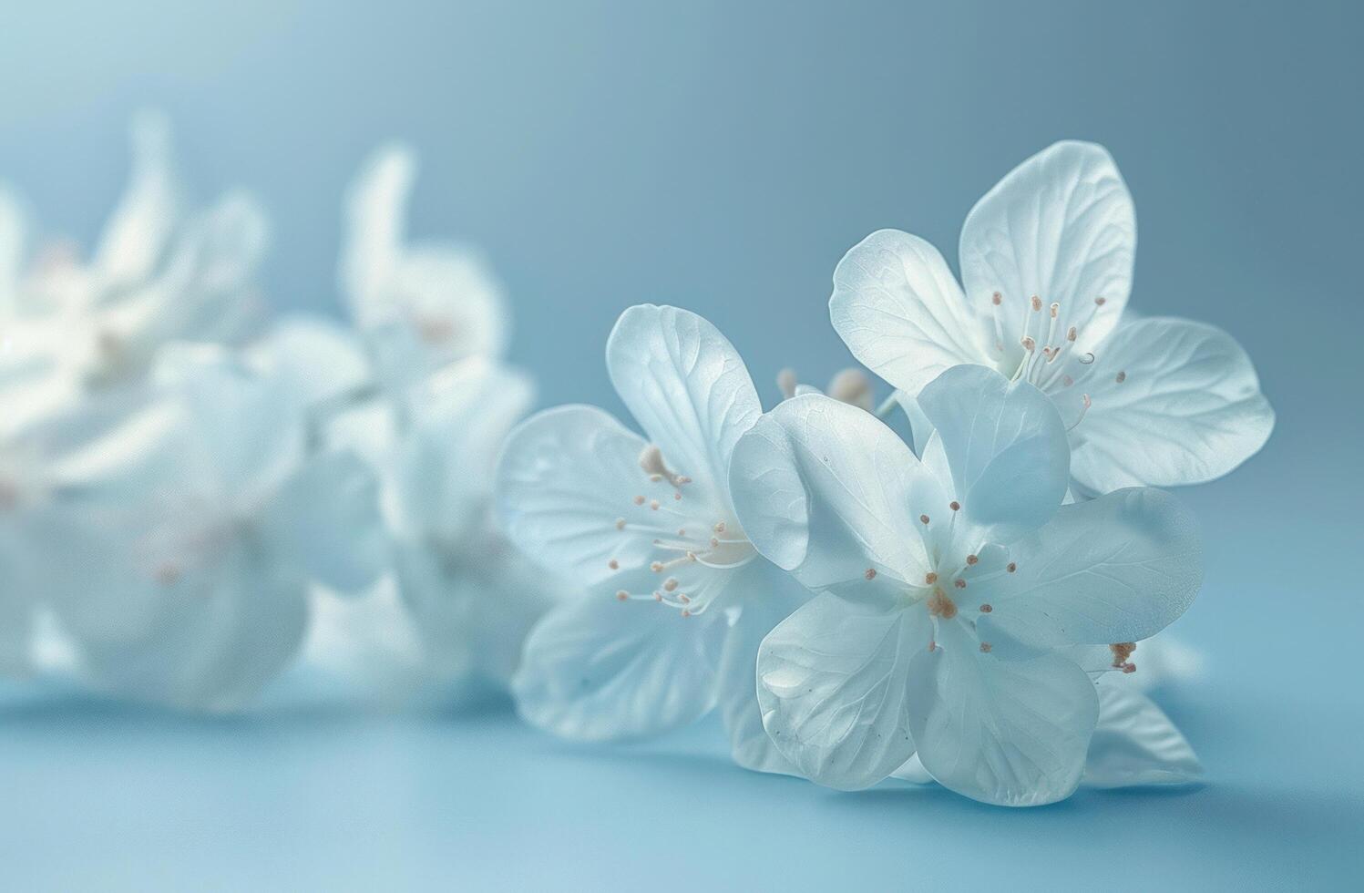 ai gerado branco flores em a fundo em isto azul pano de fundo foto