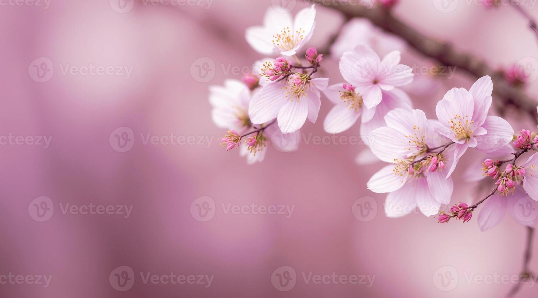 ai gerado florescendo cereja árvore galhos branco flores fechar-se em borrado abstrato fundo. foto