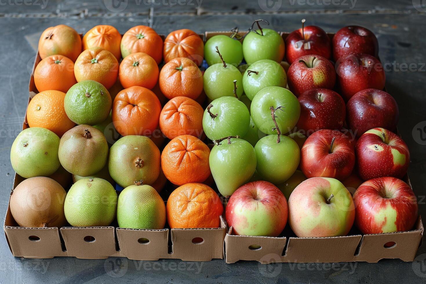 ai gerado fresco frutas e legumes dentro a caixa publicidade Comida fotografia foto