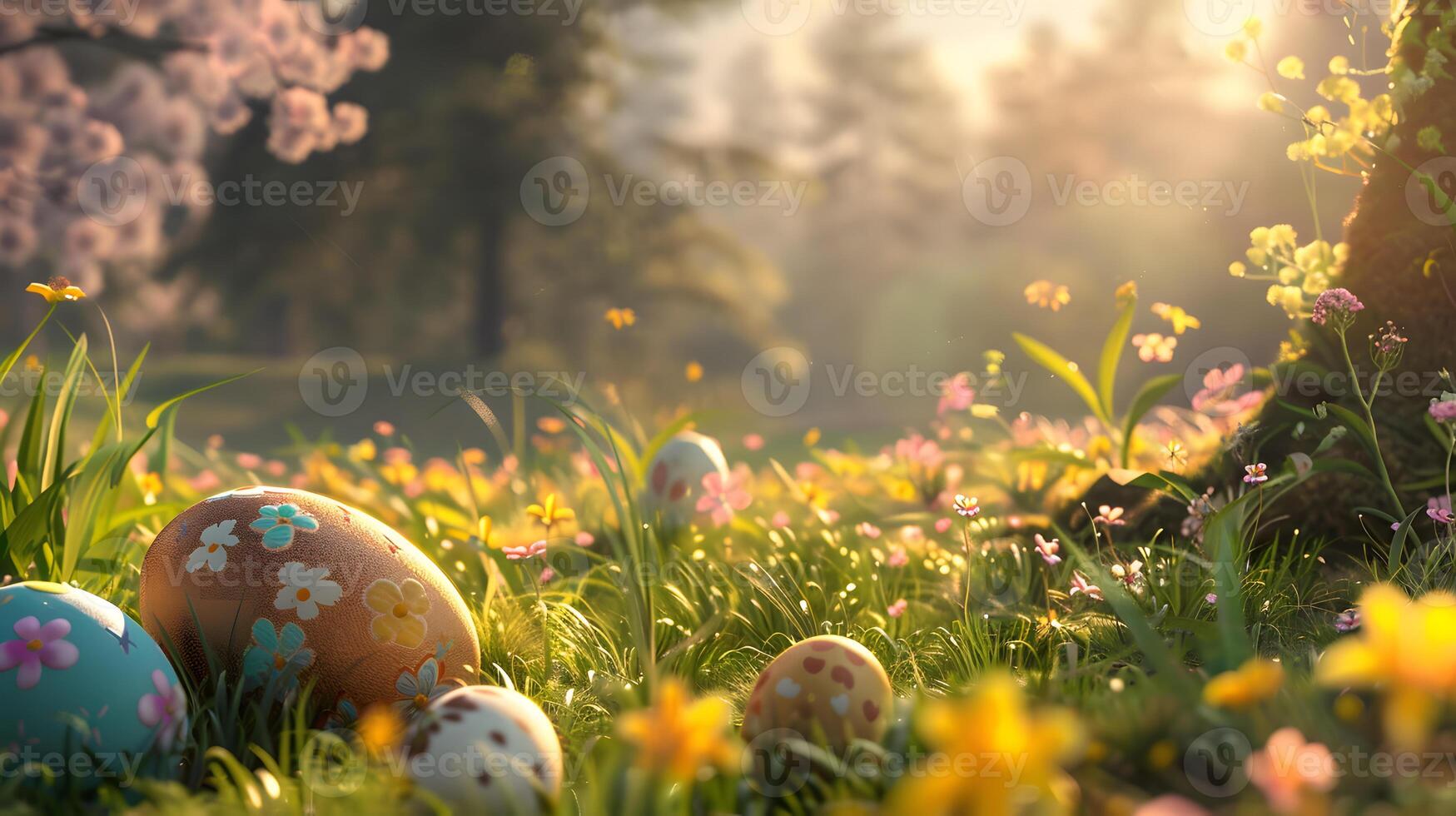 ai gerado lindo festivo Páscoa fundo com a a Principal atributos do a feriado com cópia de espaço. ai gerado foto