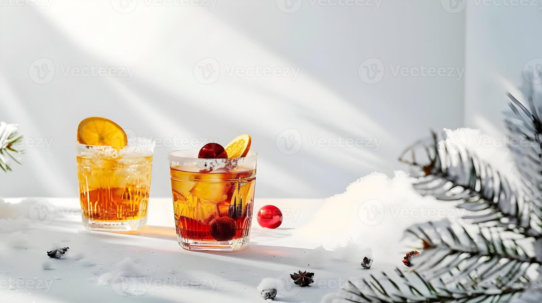 ai gerado amarelo inverno bebidas com laranja em uma branco fundo com neve decorações. profissional foto. Alto qualidade. ai generativo foto