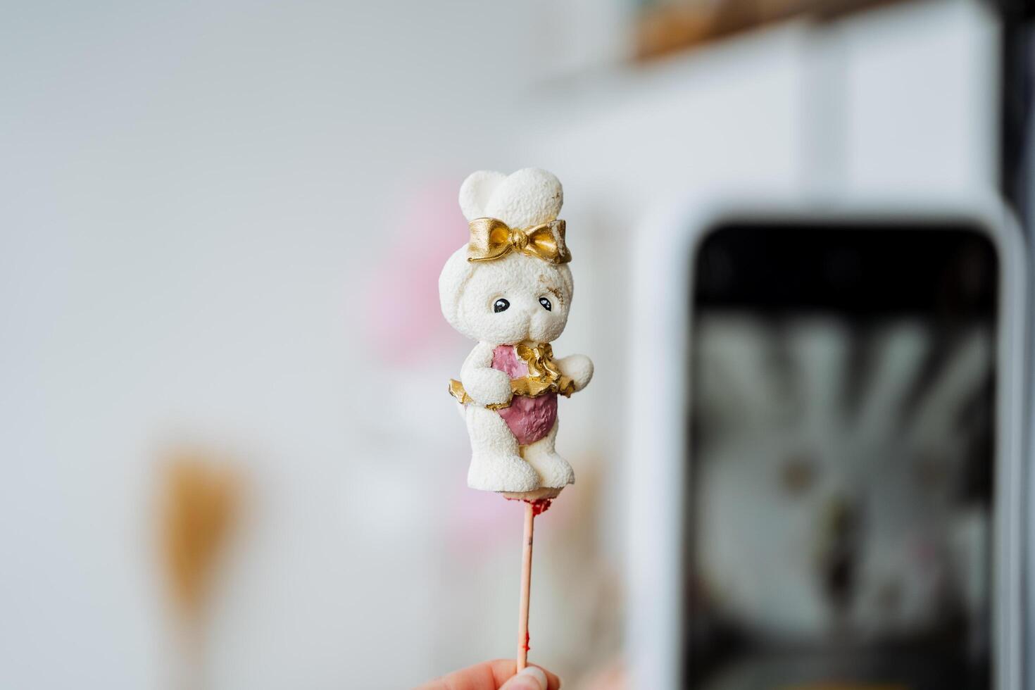 Coelho bolo em uma bastão é uma delicioso tratar para a feriado, uma branco Coelho cozido dentro chocolate. foto