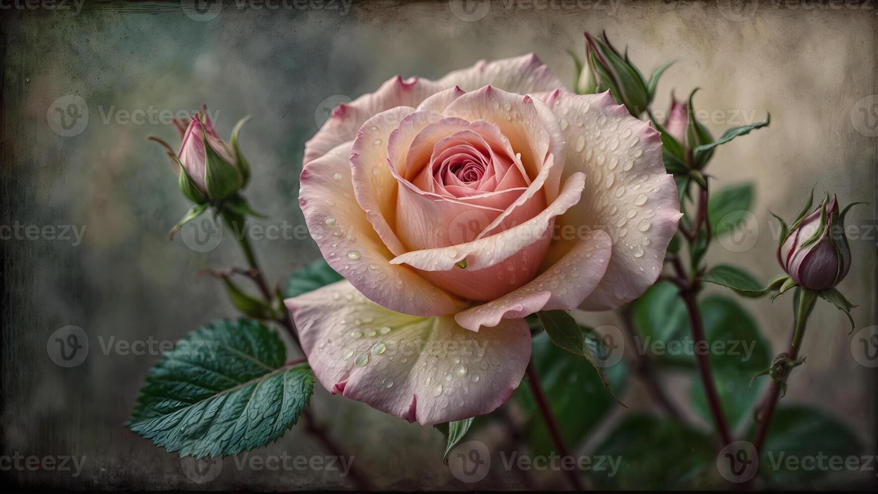 ai gerado capturando a essência do serenidade, uma deslumbrante Rosa rosa adornado com espumante água gotas. foto