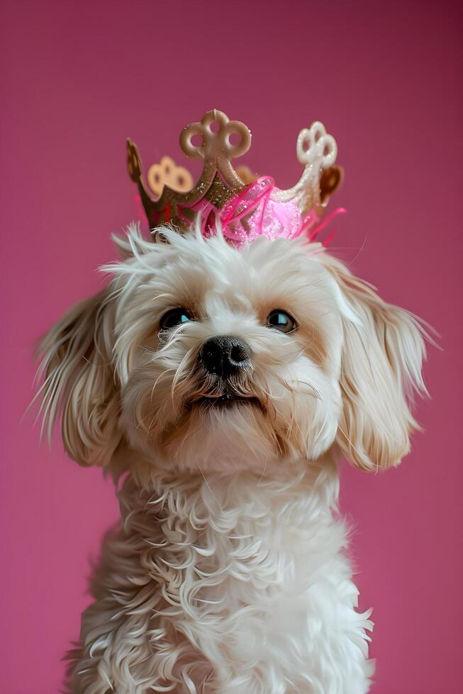 ai gerado cachorro vestindo coroa foto