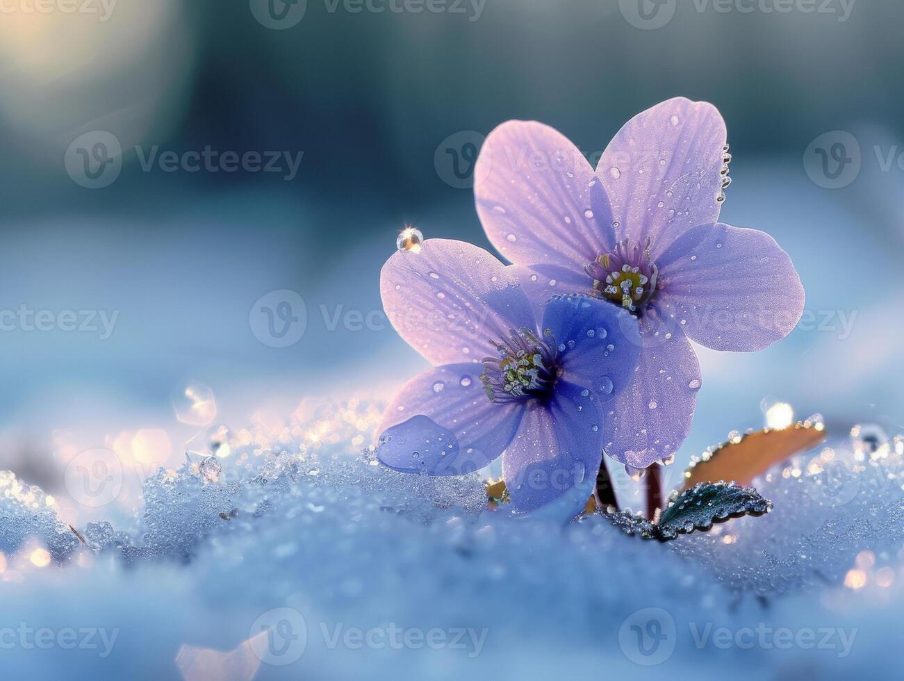 ai gerado primeiro Primavera flores lindo azul flores crescendo através a neve dentro Primavera foto