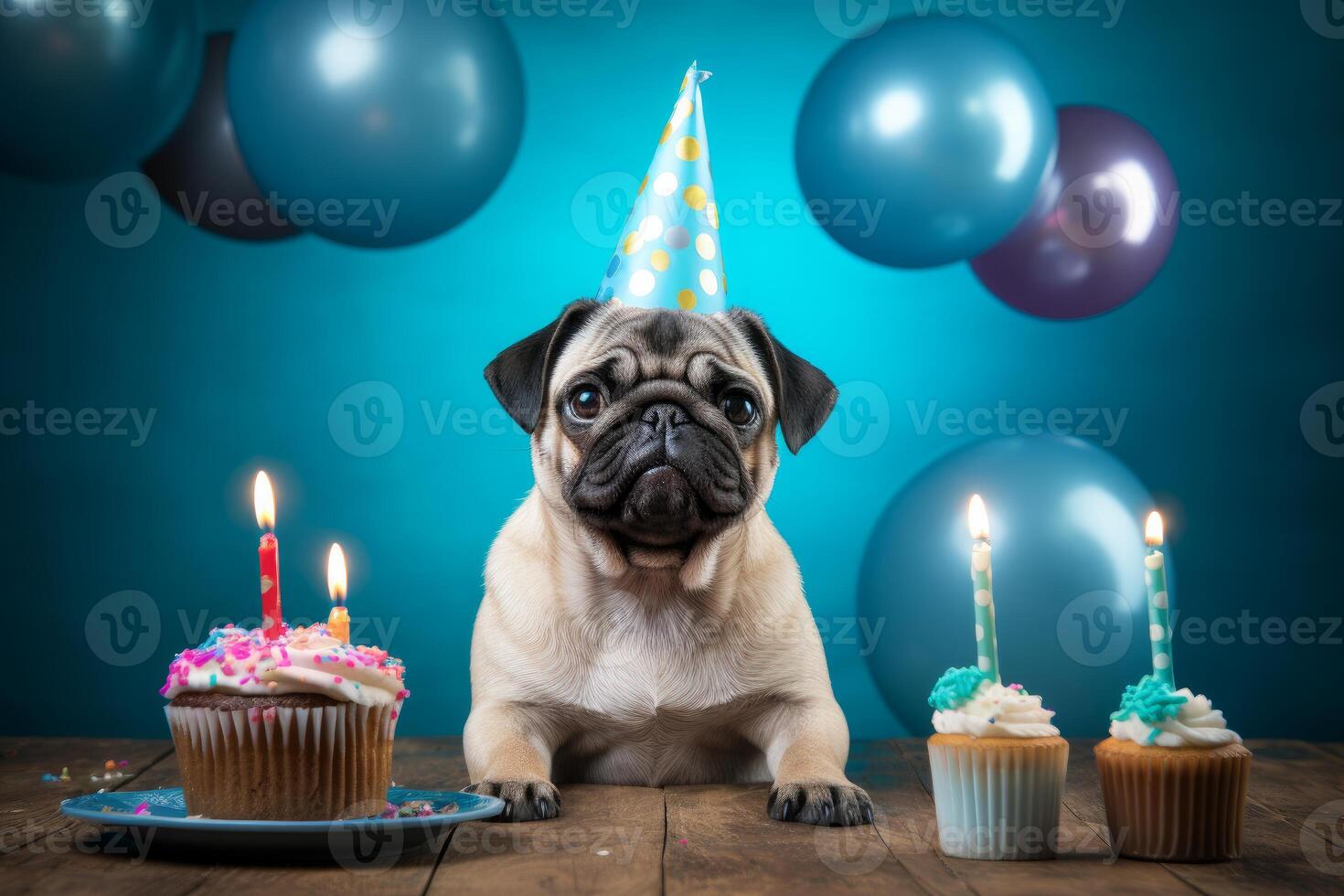 ai gerado caprichoso pug aniversário boné. gerar ai foto