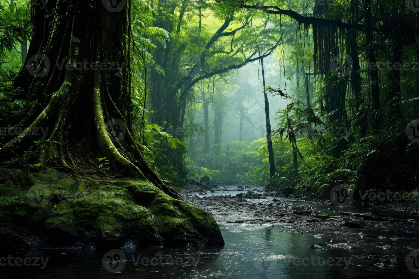 ai gerado úmido chuva floresta tropical. gerar ai foto