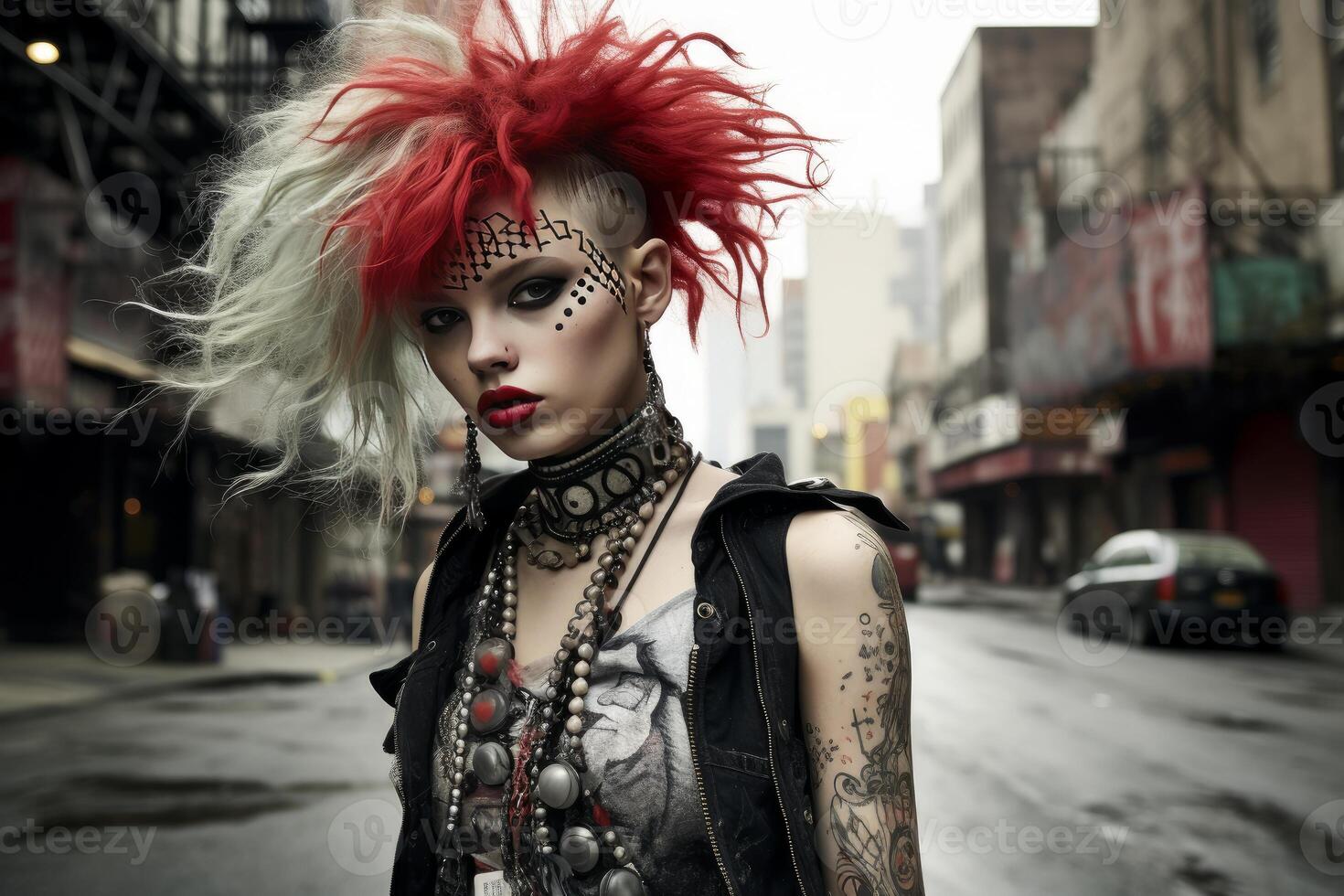 ai gerado elegante punk menina rua. gerar ai foto