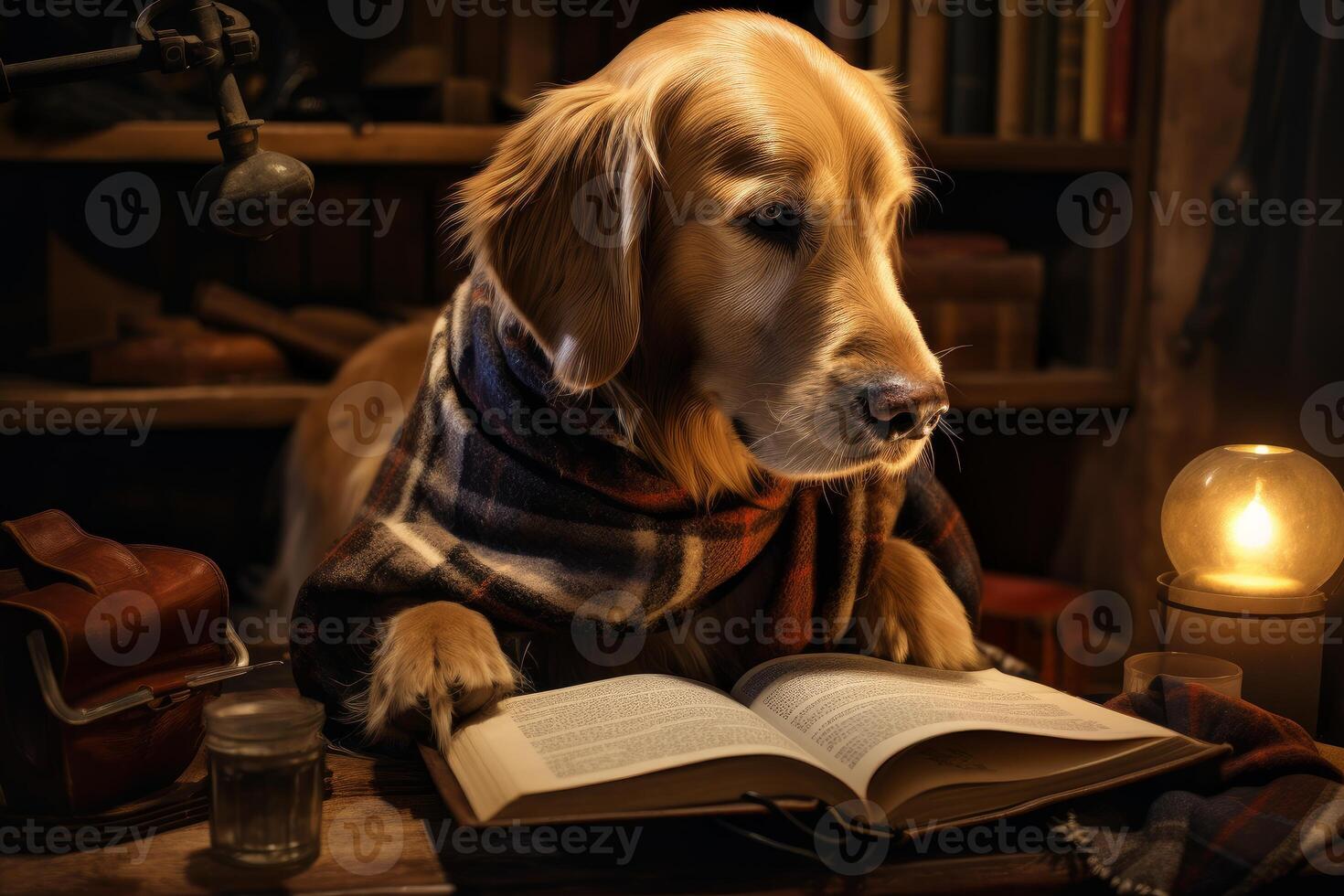 ai gerado inteligente retriever lendo livro. gerar ai foto