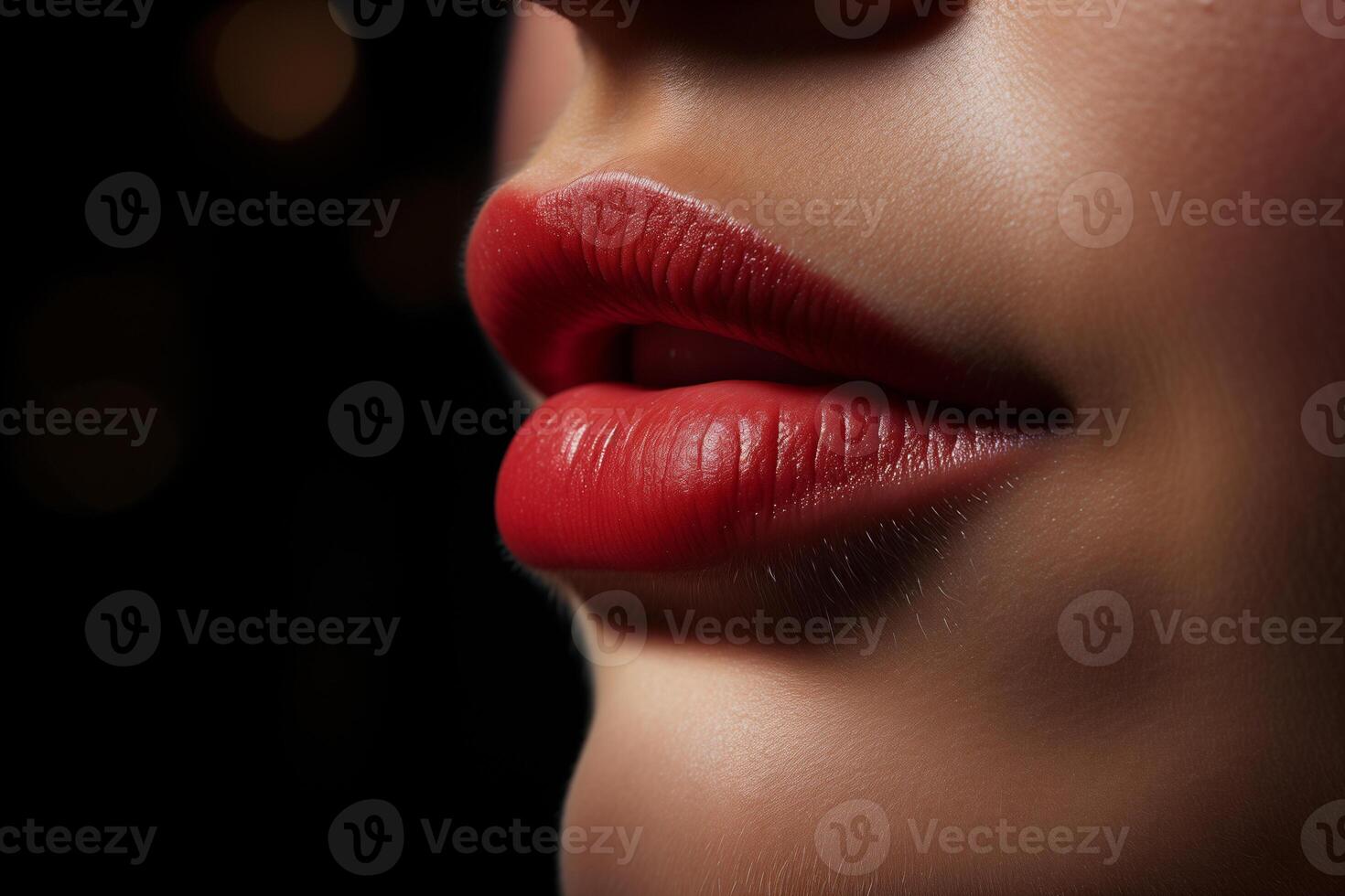ai gerado fêmea lábios com vermelho batom, fechar-se foto