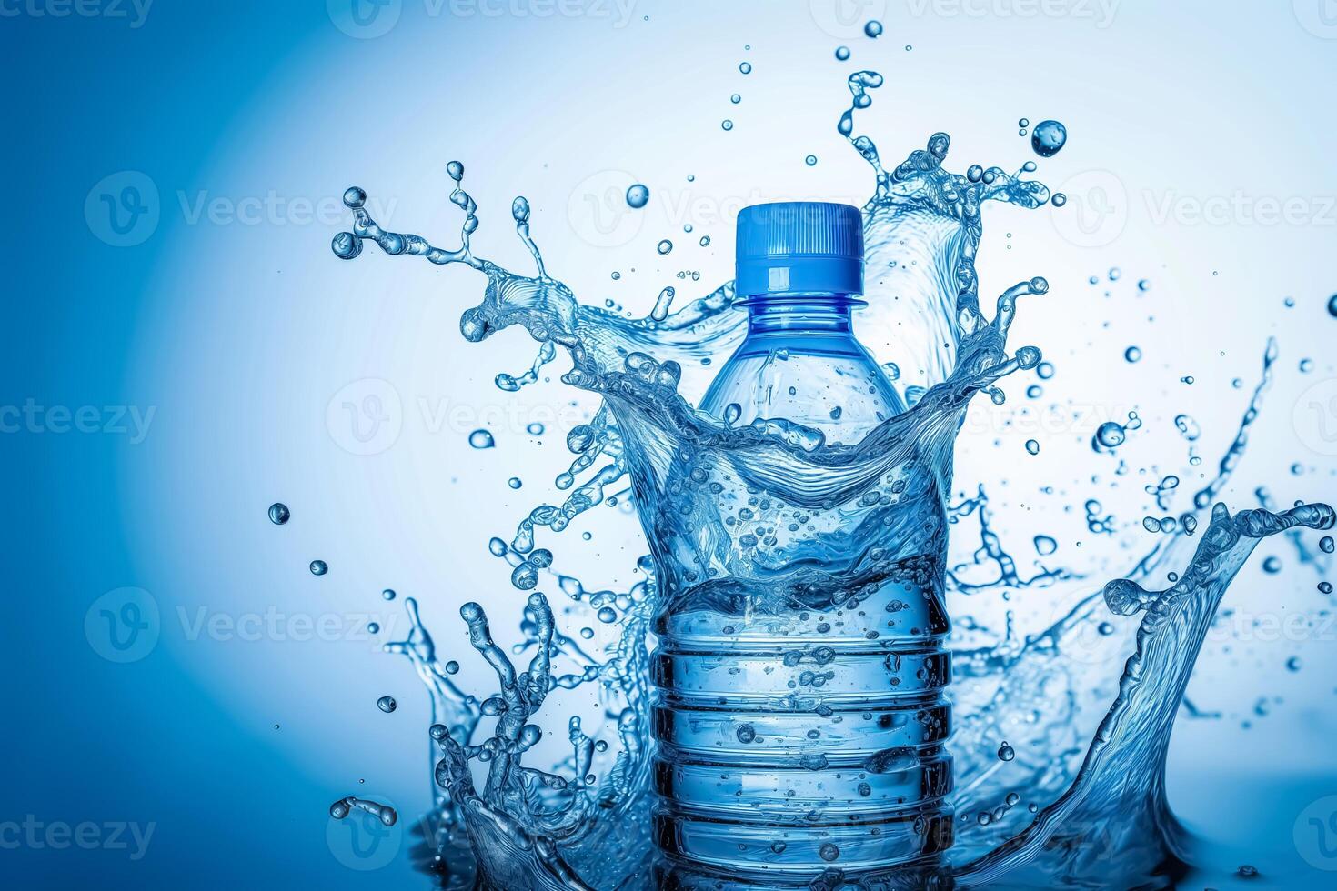 ai gerado azul garrafa do mineral água dentro água salpicos foto