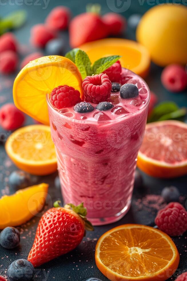 ai gerado vibrante batido energizado de colorida frutas foto