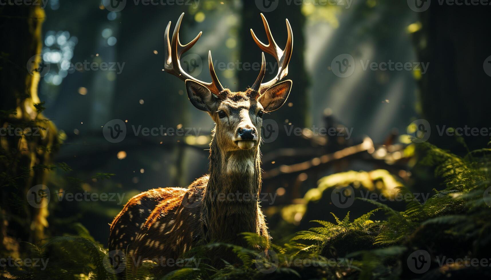 ai gerado fofa veado em pé dentro uma tranquilo floresta, natureza beleza capturado gerado de ai foto