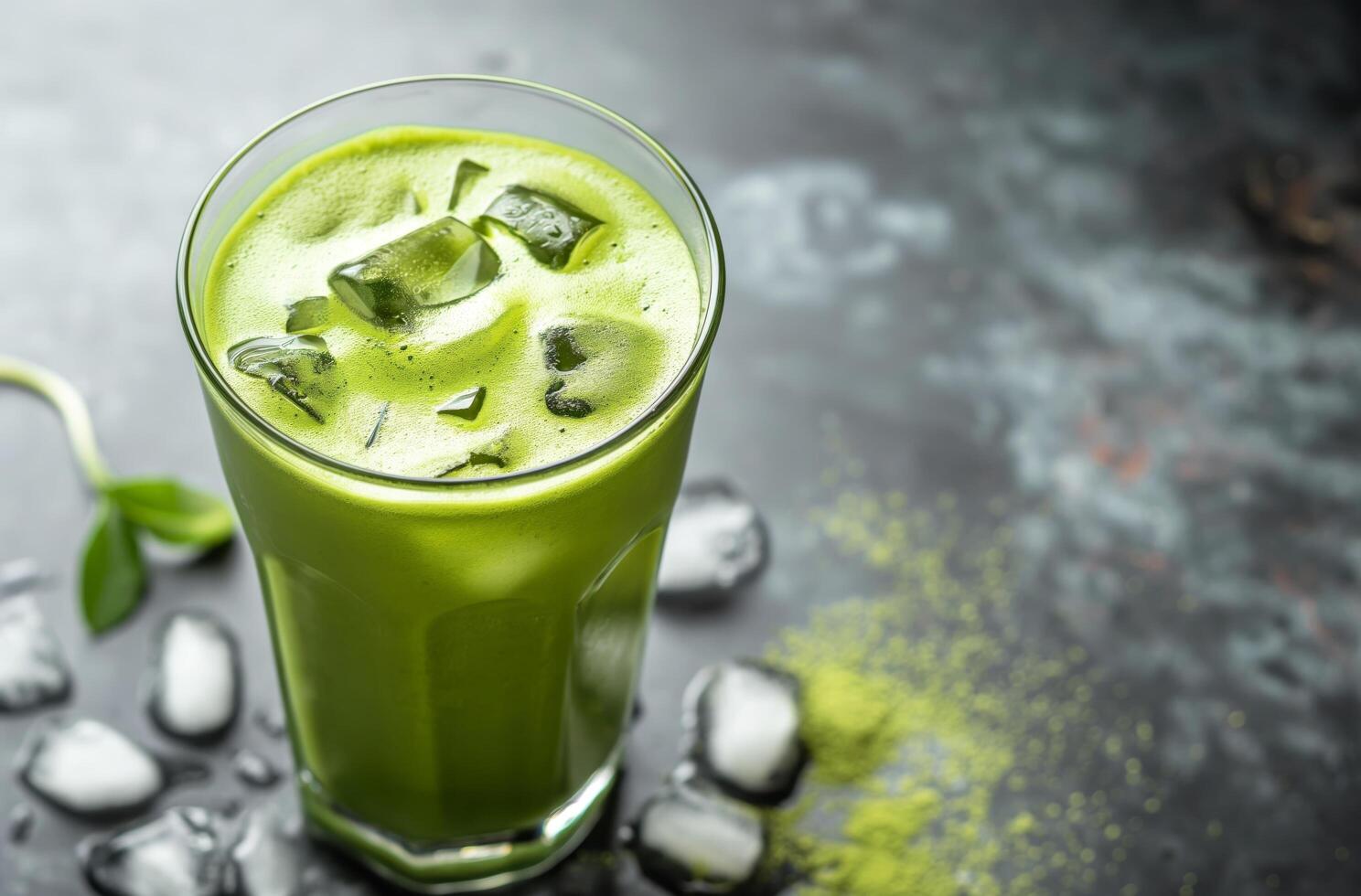 ai gerado gelado matcha chá dentro uma vidro foto