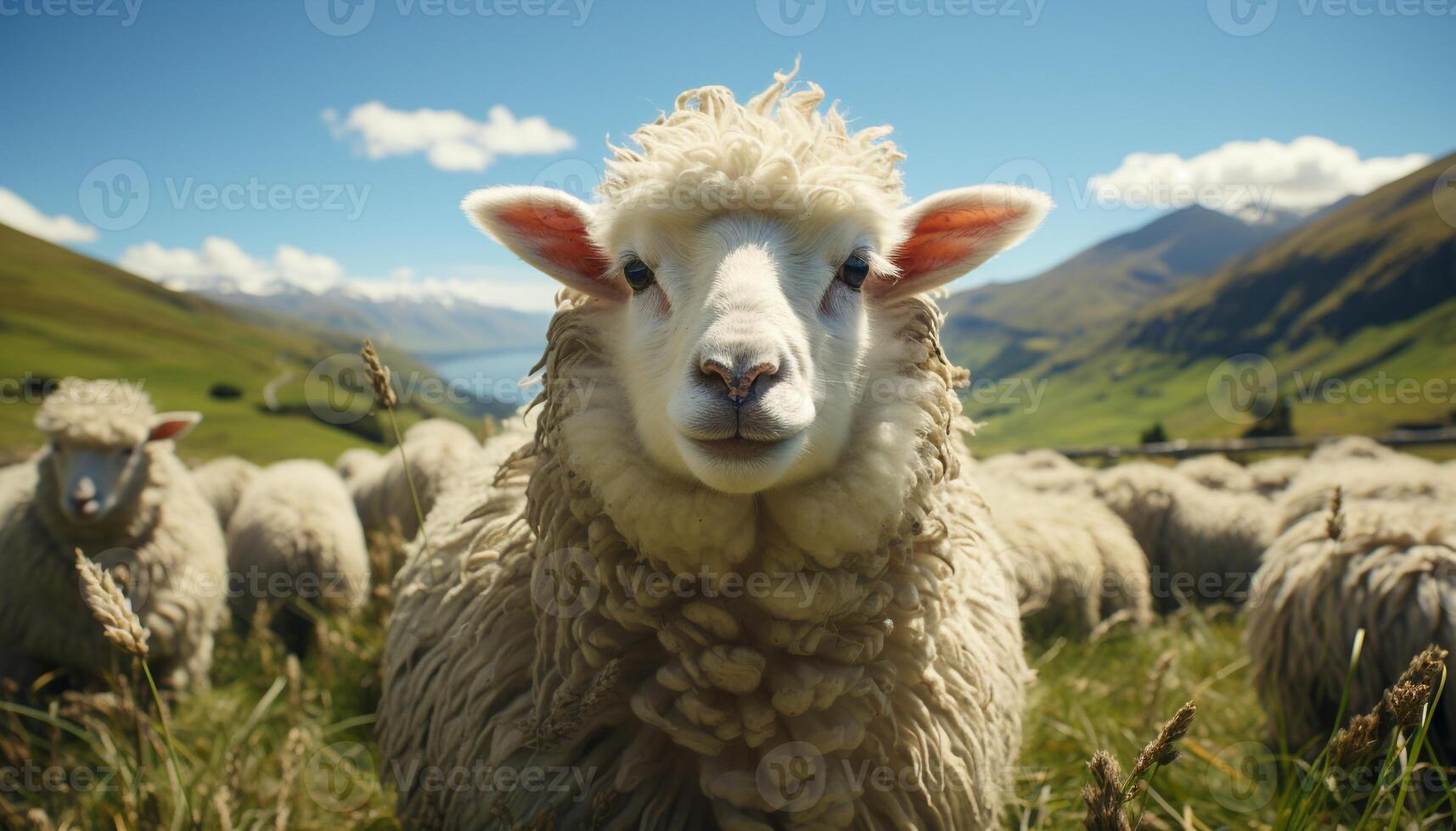 ai gerado fofa gado pastar em verde Prado dentro rural panorama gerado de ai foto