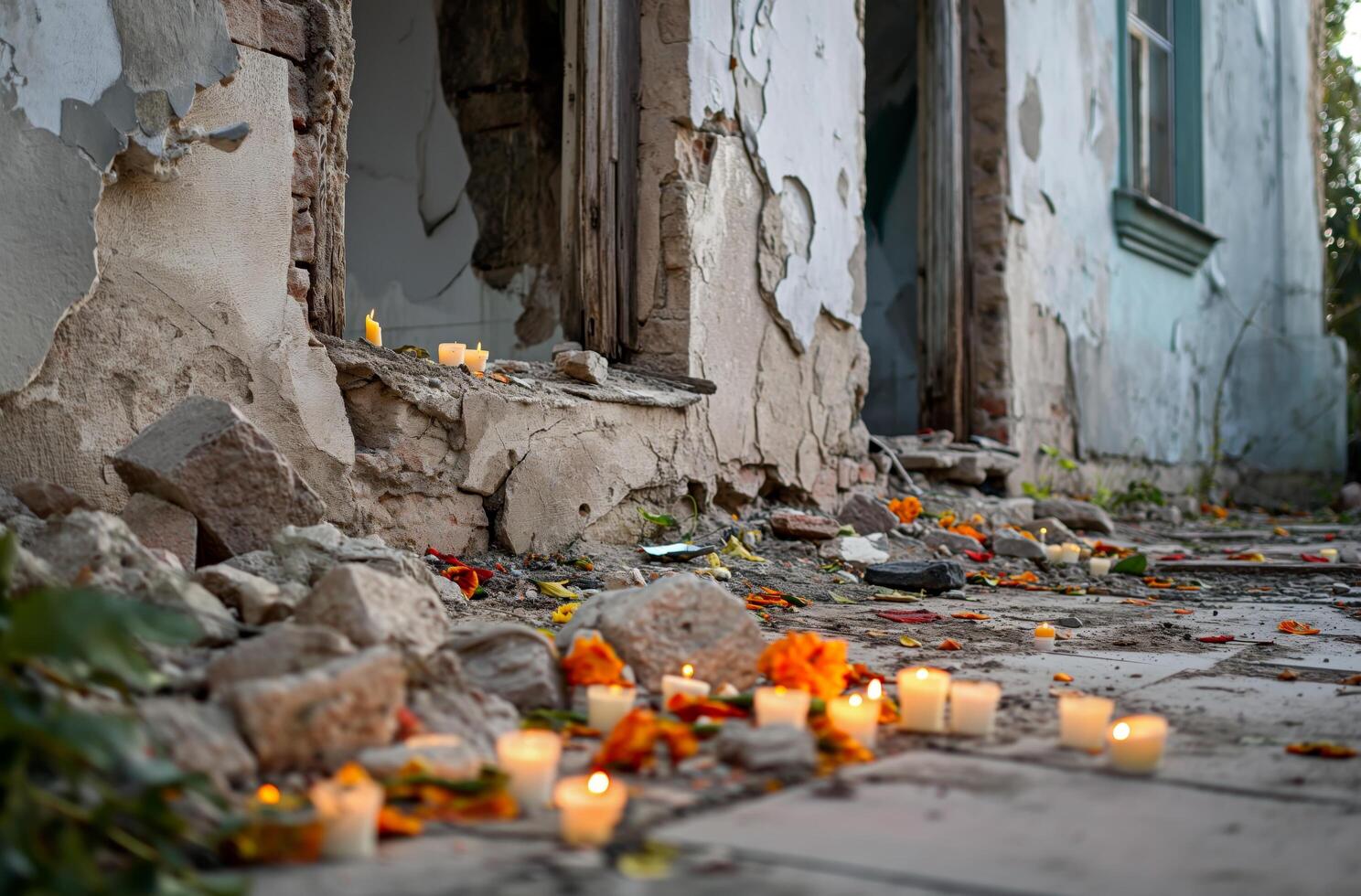 ai gerado memorial velas às bombardeado local foto