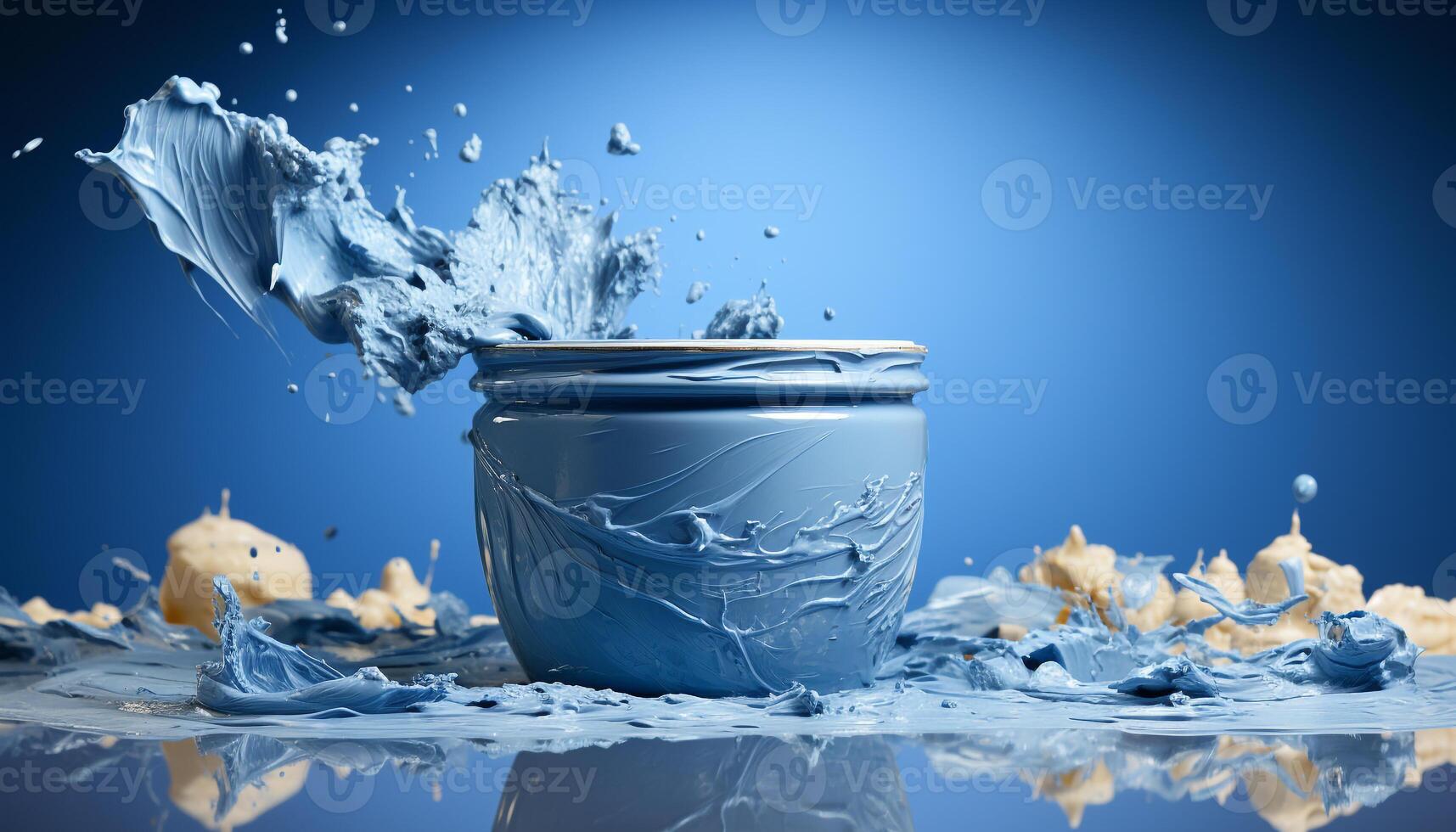 ai gerado fresco água espirrando dentro uma azul tigela, natureza refrescante beber gerado de ai foto