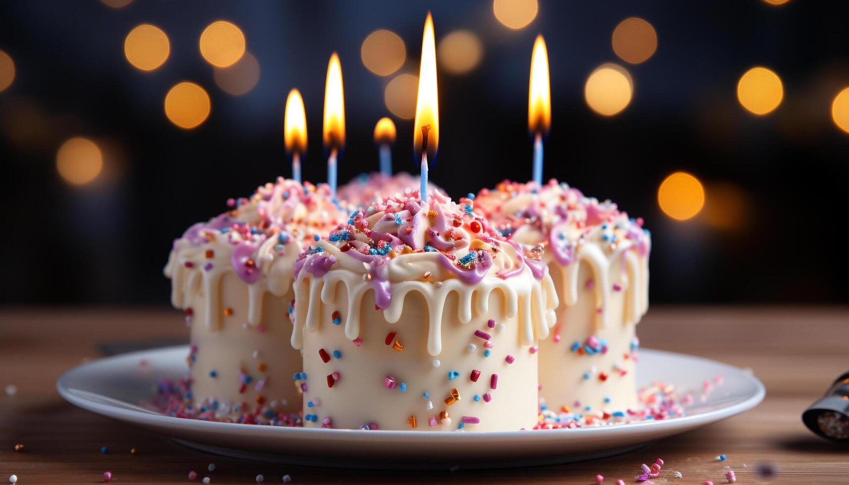 ai gerado aniversário bolo com velas, chocolate glacê, e colorida decorações gerado de ai foto