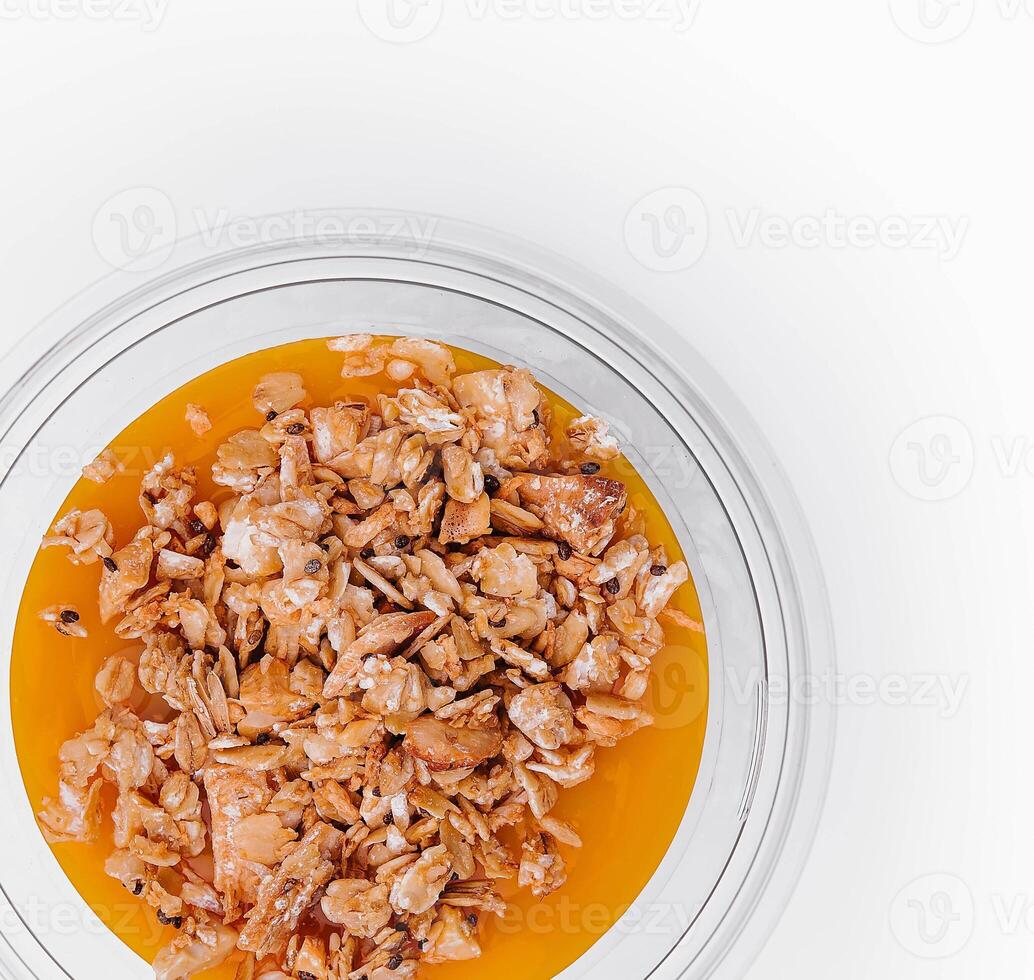 chia pudim com manga e granola topo Visão foto