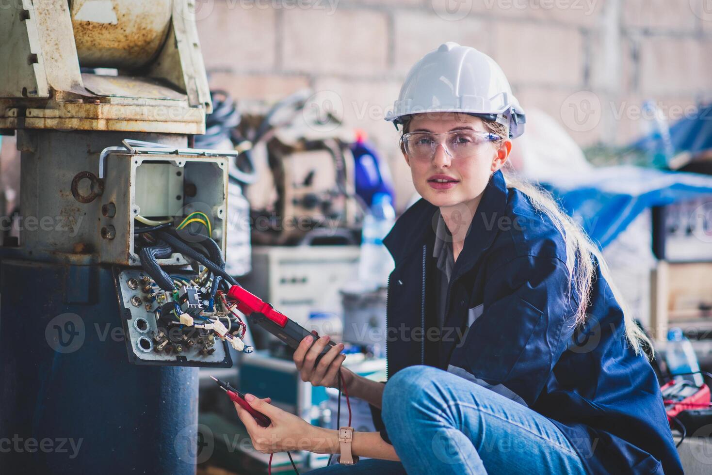 engenheiro elétrico verificando o armário de distribuição de energia na sala de controle para produção industrial. foto