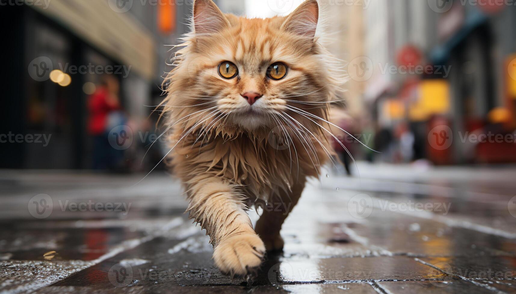 ai gerado fofa gatinho encarando às Câmera, brincalhão cachorro caminhando ao ar livre gerado de ai foto