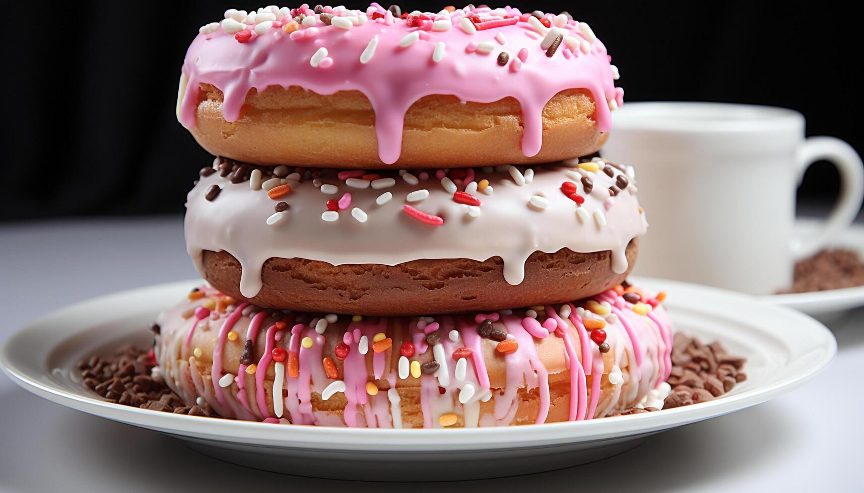 ai gerado indulgente sobremesa fresco rosquinha com chocolate gelo e morango gerado de ai foto