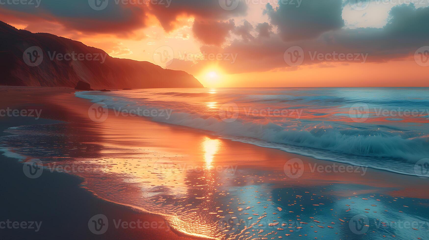 ai gerado lindo natureza pôr do sol de praia fundo foto