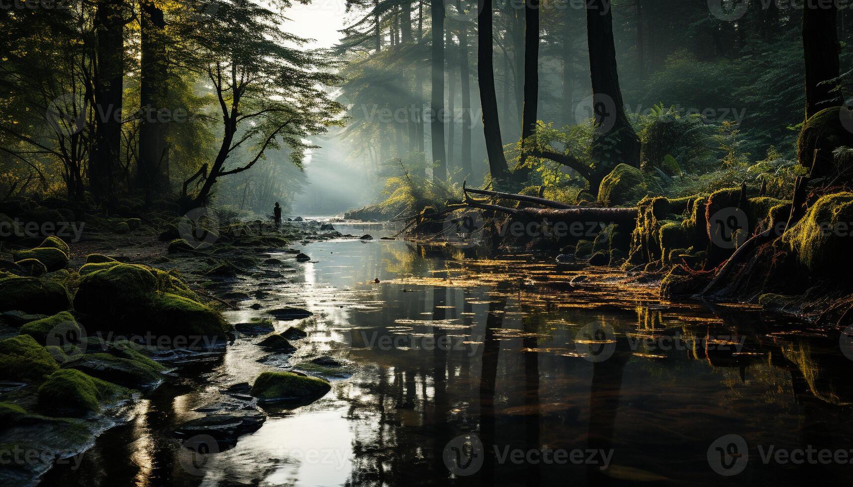 ai gerado tranquilo cena nebuloso outono floresta reflete natural beleza e mistério gerado de ai foto