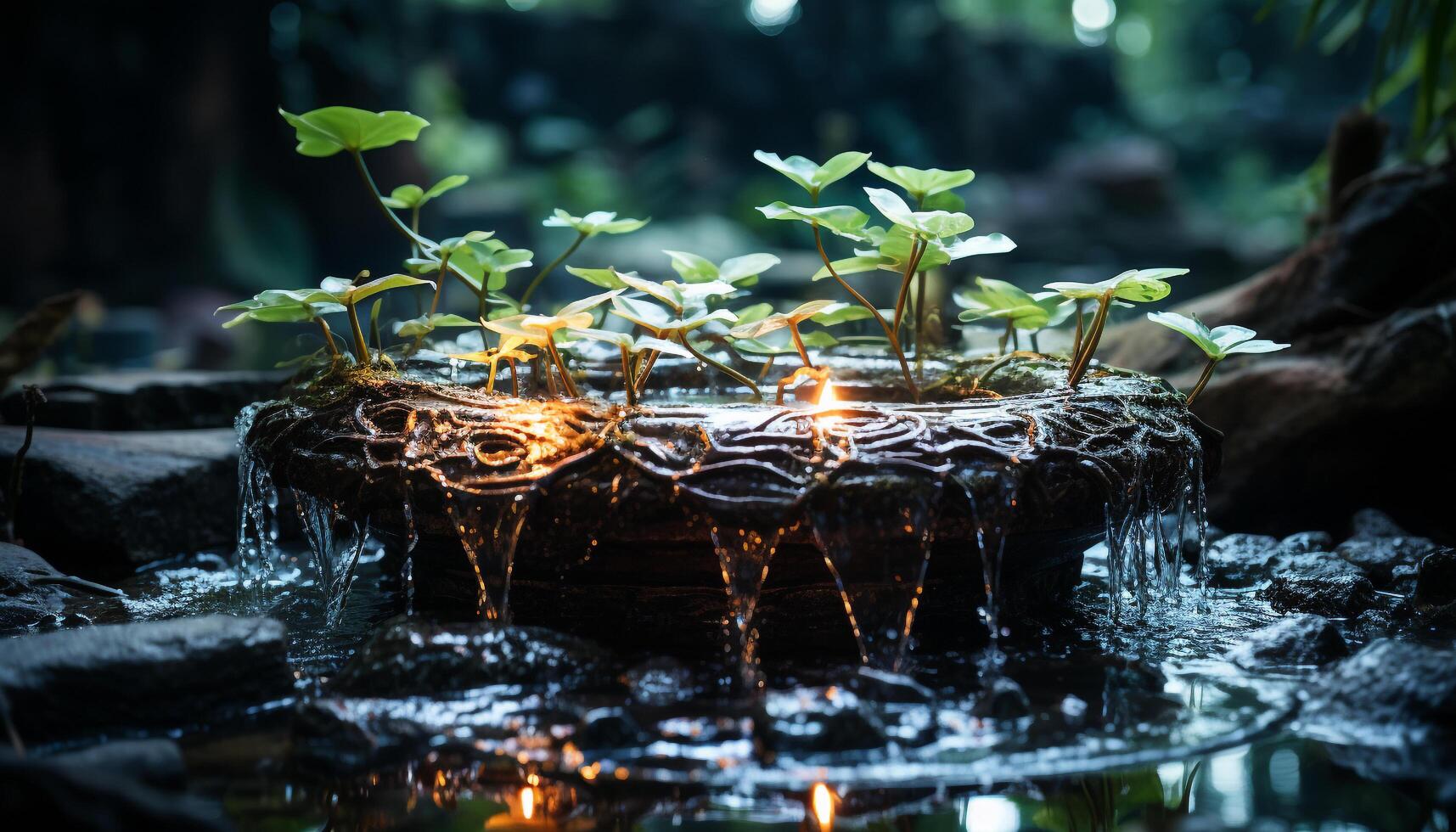 ai gerado frescor do natureza verde folhas, molhado com verão líquido beleza gerado de ai foto